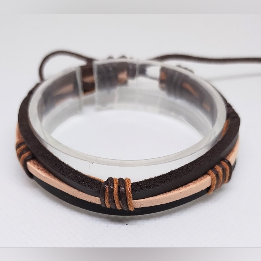 Men's Bracelet Leather Layered Brown New f70